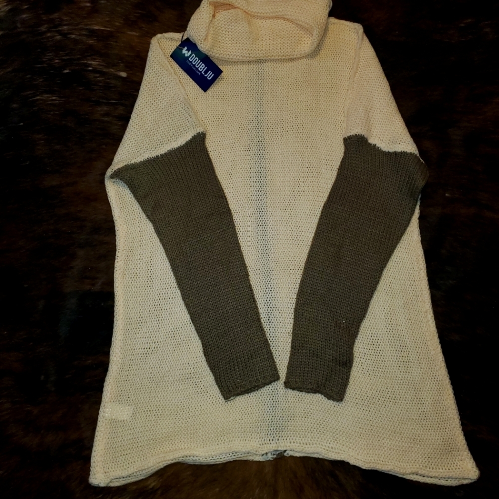 DOUBLJU Beige tunic/dress long sleeve~turtle neck